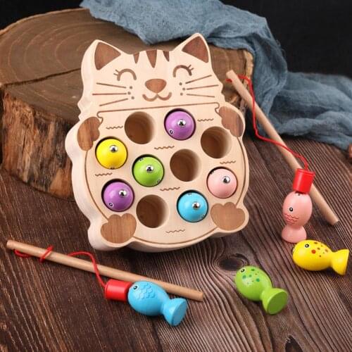 Early Educational Learning Toys Wooden Pretend Cats Fishing Magnetic Board Game Interactive Children Toy Christmas Gift