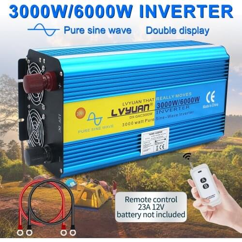 Pure Sine Wave Inverter 6000W Wireless Control DC12V/24V to AC 220V-240V LED Voltage Display Solar Converter EU/Universal Socket