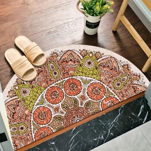 Entrance Doormat Anti Slip Floor Mat Boho Style Bedroom Carpet Half Round Enthnic Strong Water Absorbent Bath Mats Bathroom Rugs