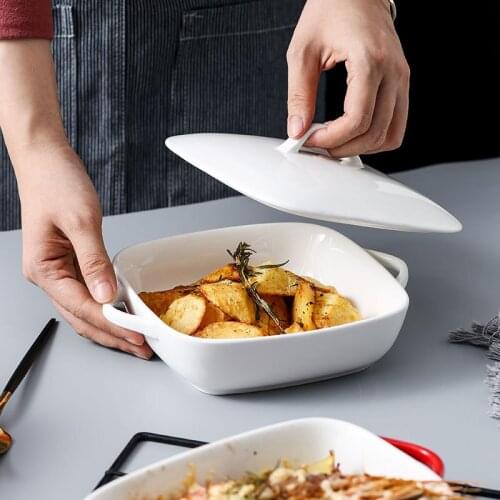 Creative Nordic Baker Plate with Cover and Ears Steak Baker Plate Cheese Rice Baker Ceramic 500ml 700ml