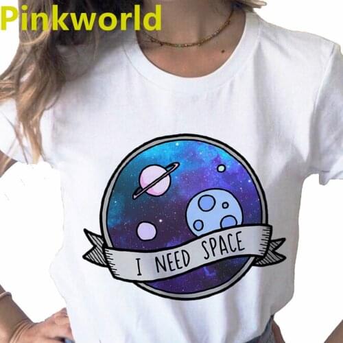Space Funny Cartoon Summer 2021 New print ladies T-shirt ladie casual basis O-collar white shirt short sleeve T-shirt,Drop Ship