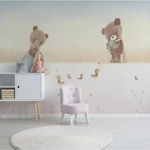 Cute bear childrens room background wall professional production mural wallpaper wholesale custom poster photo wall