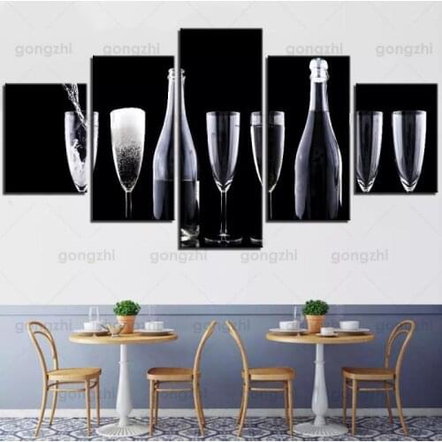 Minimalist Photography Still Life Wall Painting Champagne Glasses Bar Wall Painting Frameless Modern Decoration 5Pcs Poster