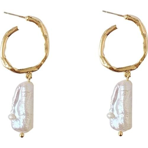 Minimalist Irregular Freshwater Pearls Wedding Earring Brides C Shape Half Circle Gold Color Geometric Stud Earrings Woman 2018