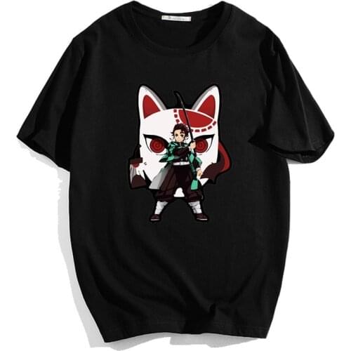Men Print Tshirts Demon Slayer Vogue Black T Shirt Girl Harajuku Japanese style Graphic Tops 2021 Cartoon Anime Female T-shirt