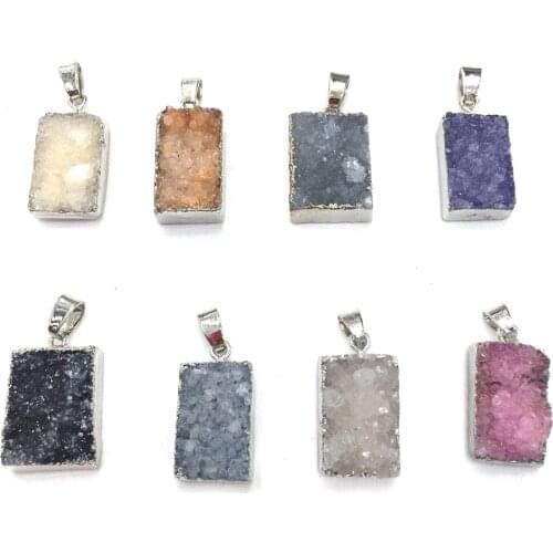 Natural Stone Rectangular Agates Pendants Natural Stone Charms Pendant for Jewelry Making DIY Necklace Size 16x21mm