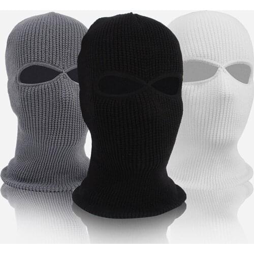 Unisex 2-Hole Knitted Ski Mask Balaclava Hat Winter Solid Color Full Face Cover Neck Gaiter Outdoor Windproof Beanie Cap