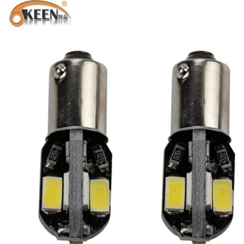 OKEEN 2pcs BA9S LED 12V Canbus W5W 8smd 5730 5630 LED Car Brake Light Bulb Error Free 6000K White Light Bulbs Indicator Light