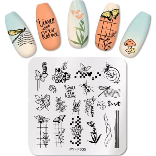 PICT YOU Nail Stamping Plates Insects Plant Pattern Nail Art Plate Stencil Line Pictures Theme DIY Stainless Steel Template