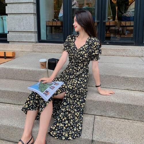 Large size womens floral dress summer temperament Robes Femme slim high waist vestidos de festa Dresses for Women