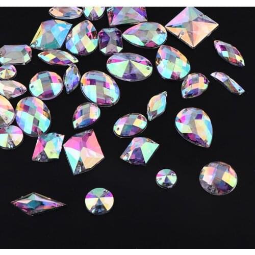 Sewing Crystal AB Rhinestones Wear-resistant Flat Back Strass Sew On Stones Acrylic Bathingsuit For DIY Wedding Dress Swimsuit