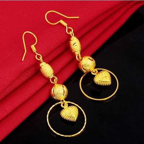 Luxury 18K Yellow Gold Plated Stud Earring for Women Vietnam Sand Gold Heart Shape Bead Round Stud Earring Birthday Fine Jewelry