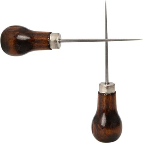 Awl Pricker Hole Maker Tool Punch Sewing Stitching Leather Craft Wooden Handle Q84D