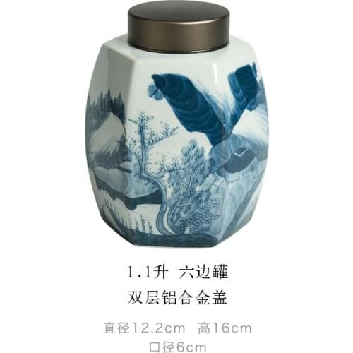 Blue and White Porcelain Tea Pot in Chinese Antique Style Half Jin Two Liang Household Tea Container Zen Retro Hexagonal