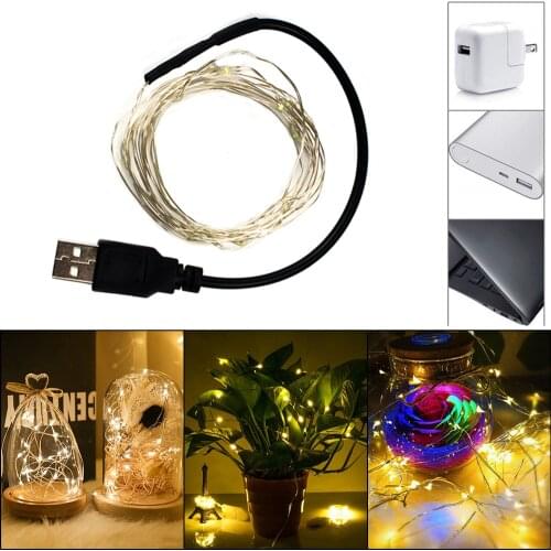 2M Silver Wire USB LED String Lights Christmas Decorations for Home New Year Wedding Garland Indoor Bedroom USB Powered