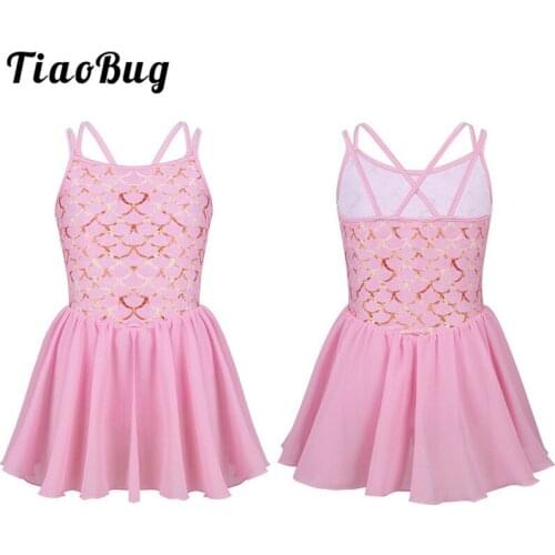 TiaoBug Girls Spaghetti Straps Ballet Tutu Dress Gymnastics Leotard Fish Scales Pattern Ballet Leotards Kids Stage Dance Costume