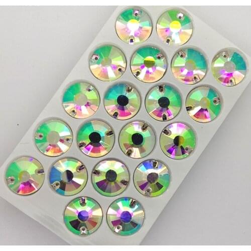 TopStone Round Xilion Flat Top Sew On Stone Crystal Clear AB Color Sizes 8,10,12,14,16,18mm for Dress Macking
