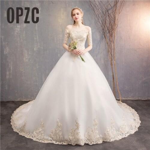 Vintage Lace Embroidery Luxury Train 100 cm wedding dresses elegant beautiful girls princess gowns vestido de noiva bride dress