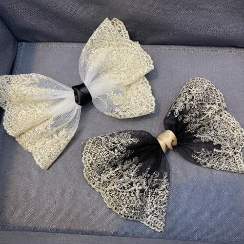 1PC NEW Delicate Lace Super Large Bow knot Net Embroidery Barrettes Hair Clips Girls Womens Female HeadWear Hair Accessories