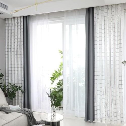 European and American style printing plaid design shading curtains for living room, bed room window treatments