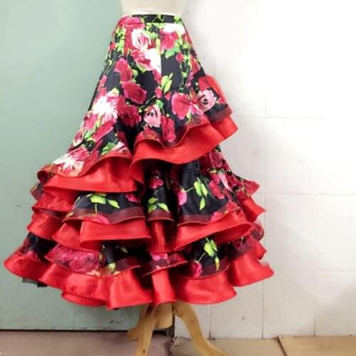Flower Lotus Leaf Standard Ballroom Dance Skirt Waltz Tango Dancing Wear For Women Competition Long Skirts Customize Size DL5271