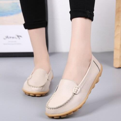 Womens Ballet Flats Genuine Leather Shoes Woman Slip On Loafers Flats Oxford Shoes Casual Sapato Feminino Plus Size 43 NVX405