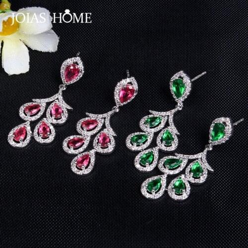 JoiasHome Luxury Womens Long Drop Earrings Charms Silver 925 Jewelry Green Blue Red White Zircon Ear Drops Party Wholesale Gift