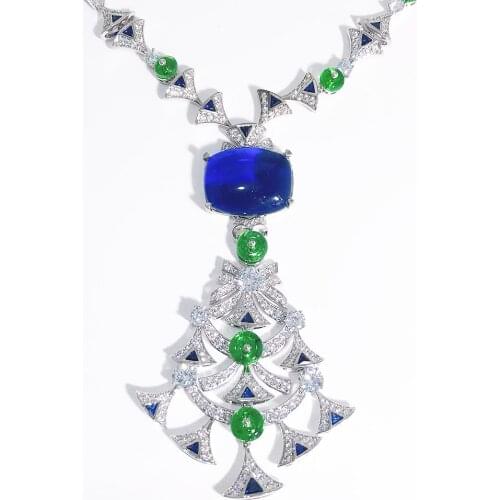 New Fashion Luxury Top Selling Blue Pendant With Green Beads Necklace For Women Wedding Party Skirt Styling Glaze Brand Jewelry