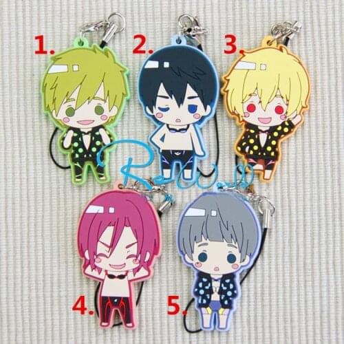 1pcs Limited Anime Keychain Free! Iwatobi Swim Club Haruka Nanase,Tachibana Makoto,Rin Matsuoka Soft Rubber Keyrings Porte-cles