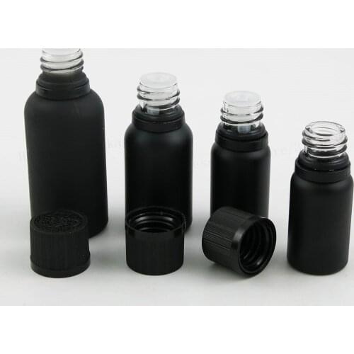 100ml 50ml 30ml 20ml 15ml 10ml Frost Black Essential Oil Bottle With Tamper Evident Cap 1oz Cosmetic Containers 200PCS