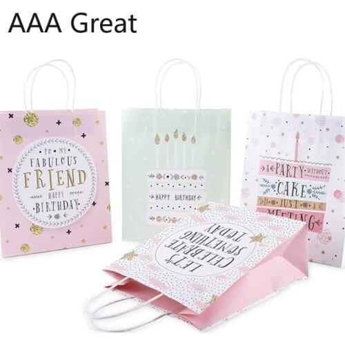 120Pcs/Lot Wedding Candy Bag Kraft Paper Gift Chocolate Cookies Womens Bag Gift Bags Handle Birthday Party Wedding Pouches Shop