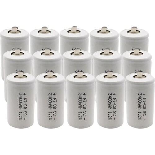 MJKAA 15Pcs SC 1.2V 3400mAh Ni-CD Rechargeable Battery 22*42 Sub C Batteries with An Extension Cord Processed Into Tools Pack