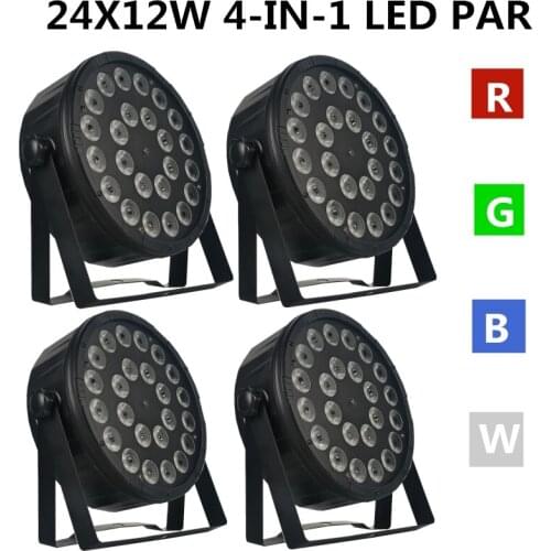 4pcs/ 24X12W LED PAR RGBW 4in1 PAR Lights/ disco lights dmx512 control wash light stage par led professional dj equipment