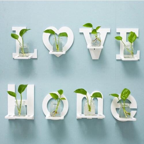 4Pcs HOME LOVE Letter Wall Hanging Potted Plant Storage Shelf Holder Room Decor Decoration Crafts