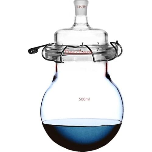 500ml 24/29 Glass Reactor 1-Neck Single Neck Lab Reaction Vessel W/Glass Lid & Clamp