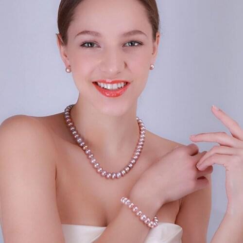 925 Silver Necklace Sets 11.5-12.5mm Big Flat Round Lavender Freshwater Pearl Pearl Wedding Necklace Bracelet Earring Set