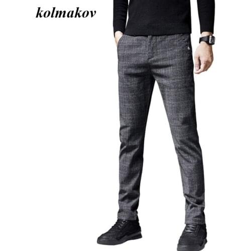 KOLMAKOV New Arrival Style Men Plaid Leisure Trousers High Quality Slim Straight Cotton Thick Pants Size 28-38