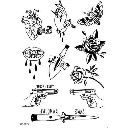 Rose Flower Waterproof Temporary Tattoo sticker Dagger body art tatoo sleeve men Glitter tattoos Men tatuajes temporales