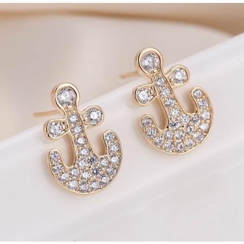 DE163 Fashion Delicacy Beautiful 4A Zircon Cartoon Pirate Anchor Ear Stud GIRLS Gift Party WOMENS Jewelry Earrings 2021
