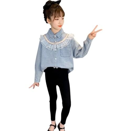 Children Clothes Denim Blouse + Pants Clothes For Girls Patchwork Kids Girls Clothes Casual Style Childrens Clothes Girl