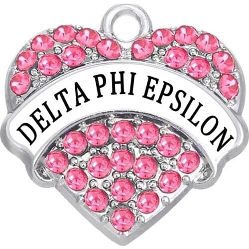 Greek Letter Sorority Fraternity Delta Phi Epsilon Heart Crystal Pendant Graduations Students Decor Jewelry New Trendy