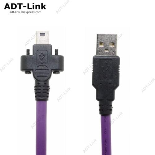 Mini USB Cable USB 2.0 Type A to Mini B Cable Machine Vision Industrial Camera Cable Mini-USB 5Pin with Double screws locking