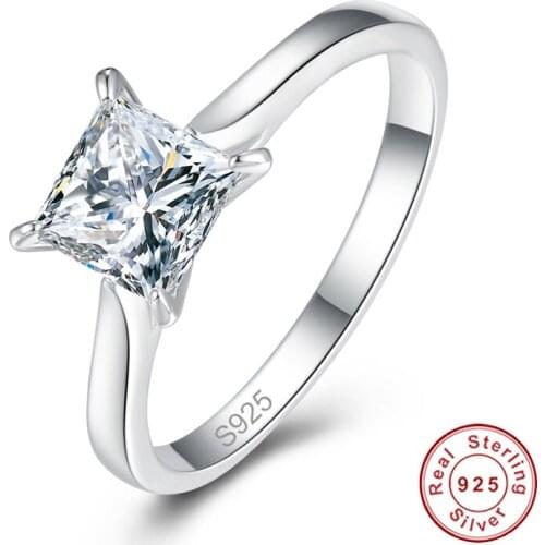 Simple 6*6mm Square White Zircon Rings Sterling Silver S925 Womens Fine Jewelry Wedding Engagement Gift