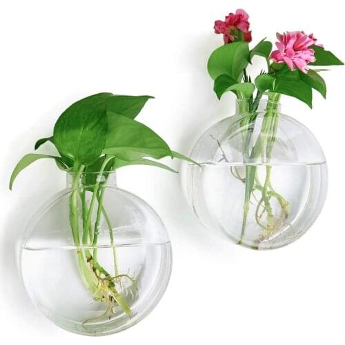 Pack of 2 Wall Hanging Glass Plant Terrarium Container Round Perfect for Home Garden Decoration Wedding