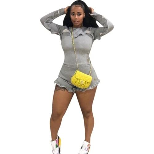 Casual Two Piece Set Women Full Sleeve Top Short Outfits Fashion New Ruched Patchwork Solid Street Style Lounge 2 Piece Set Suit