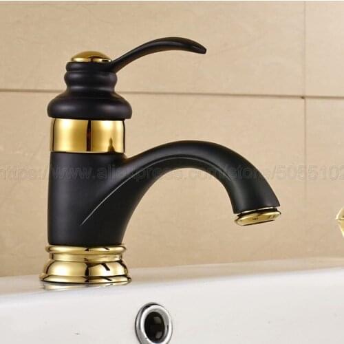Bathroom Faucet Black Gold Color Brass Basin Faucet Deck Mounted Single Handle Single Hole Hot And Cold Water Tap znf803