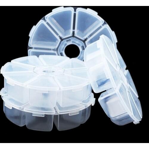 Round 8 Slots Adjustable transparent Plastic Pill box Tool Earring DIY Jewelry Beads Container home Portable Objects Organizer