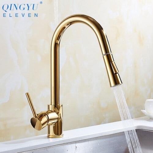 Kitchen Pull Out Faucets Gold Polished Brass Kitchen Sink Hot And Cold Mixer Single Handle Tap 360 Degree Kitchen Faucets