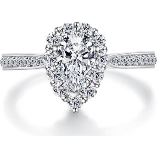 LESF Womens Ring 925 Solid Silver Engagement Ring 1 Carat Drop Shaped Cut Sona Diamond Wedding Jewelry