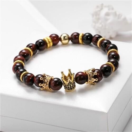 Micro Pave Cubic Zirconia Hecagon Crown Charm Bracelet Women Men Couple Stone Bead Bangles Gift Handmade Jewelry wholesale